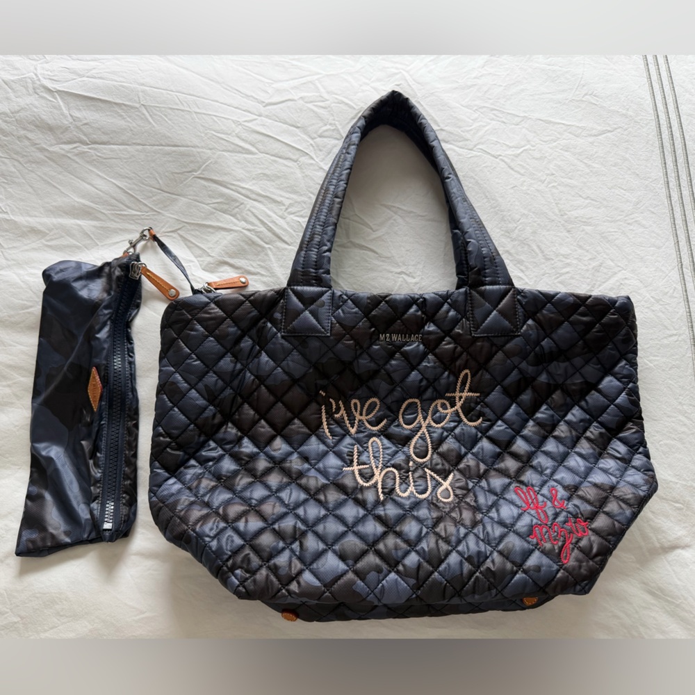 MZ Wallace x Lingua Franca Black/Blue Camo Quilted Tote Bag excellent condition